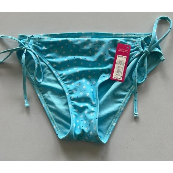 Xhilaration Juniors' Cheeky String Bikini Bottom Blue Floral Print Size XL - Picture 5 of 7